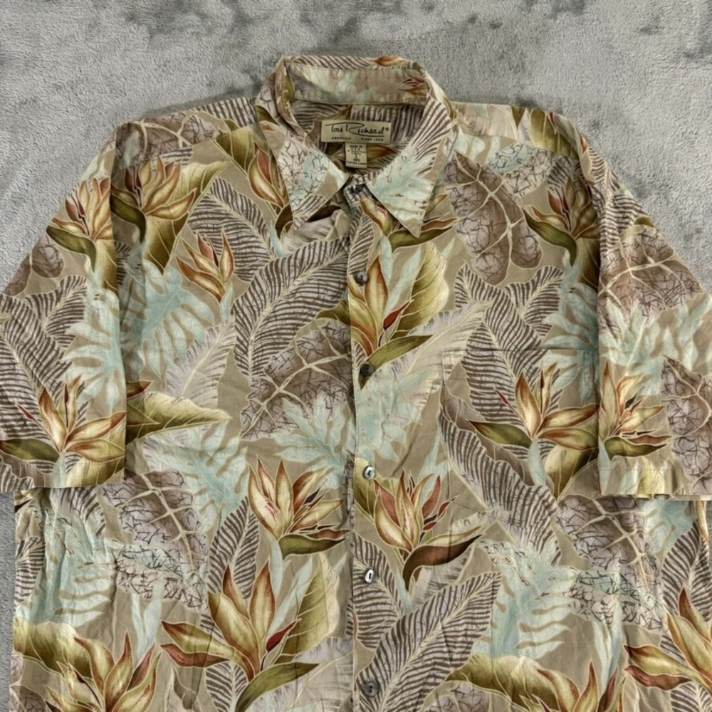 Tori Richard Shirt Mens Large Brown Hawaiian‎ Button Up Aloha Floral USA Made
